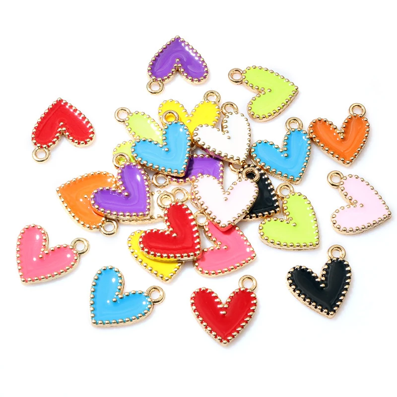 30pcs 15x13mm Enamel Heart Charms Pendant Alloy Metal DIY Jewelry Making Accessories for Earrings Bracelet Necklace Findings