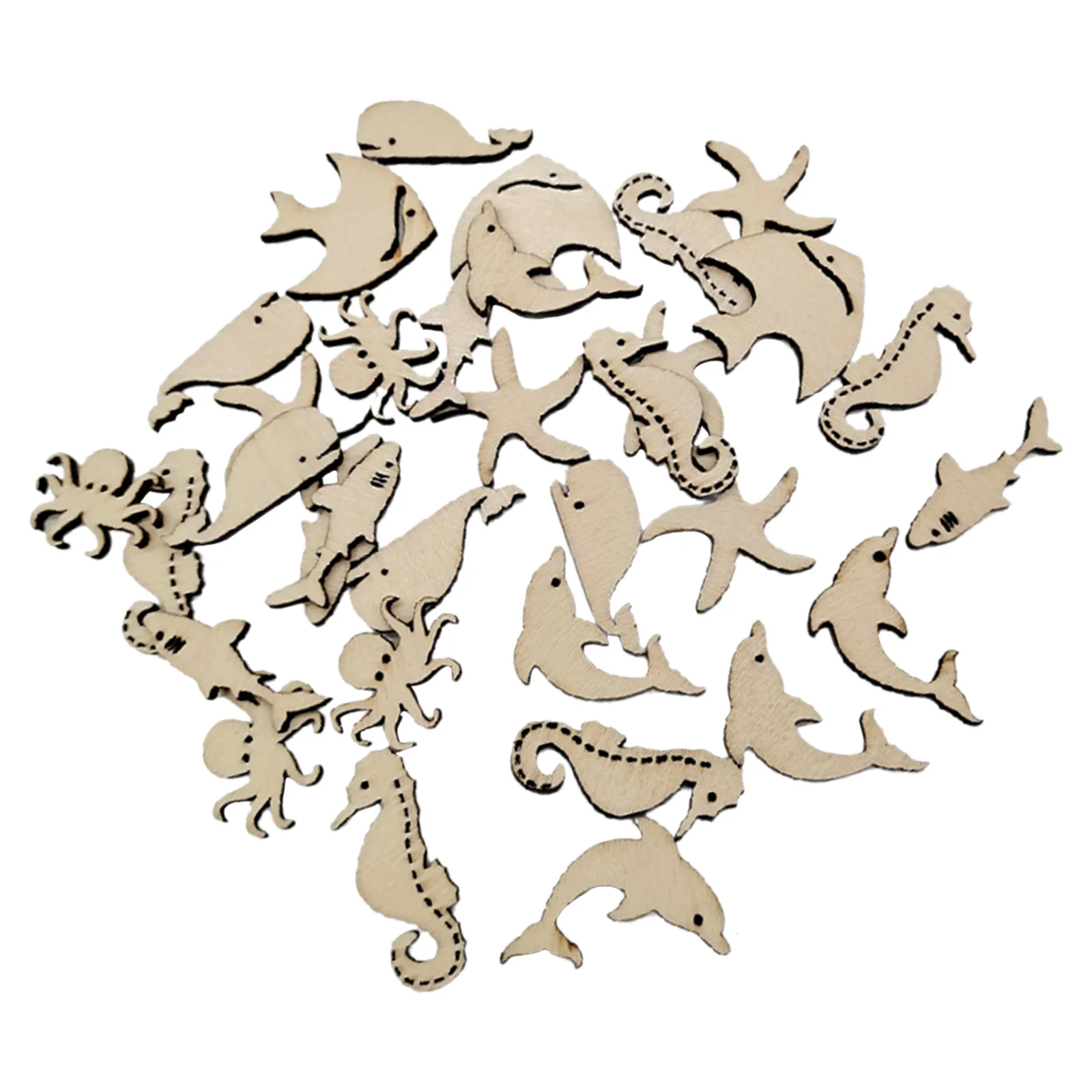 

50Pcs Coloring DIY Wooden Cutouts Ocean Animal Shapes Double-Sided Paint Wood Slices Craft Decoration Accessories