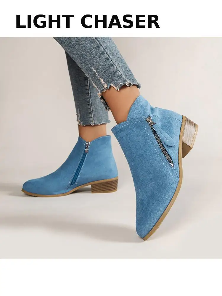 

Women Boots 2022 Spring Genuine Female Short Boots Suede Women Booties British Zipper Retro Trend Women Naked Boots