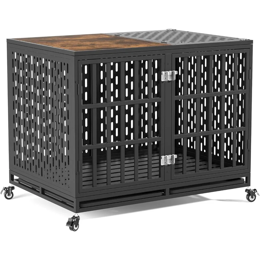 42inch Heavy Duty Dog Crate Compatible with Optional Divider, Large Kennel for High Anxiety Dogs, Indestructible Pet Cage Indoor