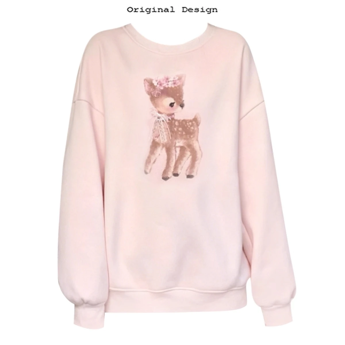 

Новые зимние утепленные флисовые толстовки Kawaii, милые розовые милые толстовки с круглым вырезом и рисунком оленя, модные американские уличные толстовки для девочек-студентов