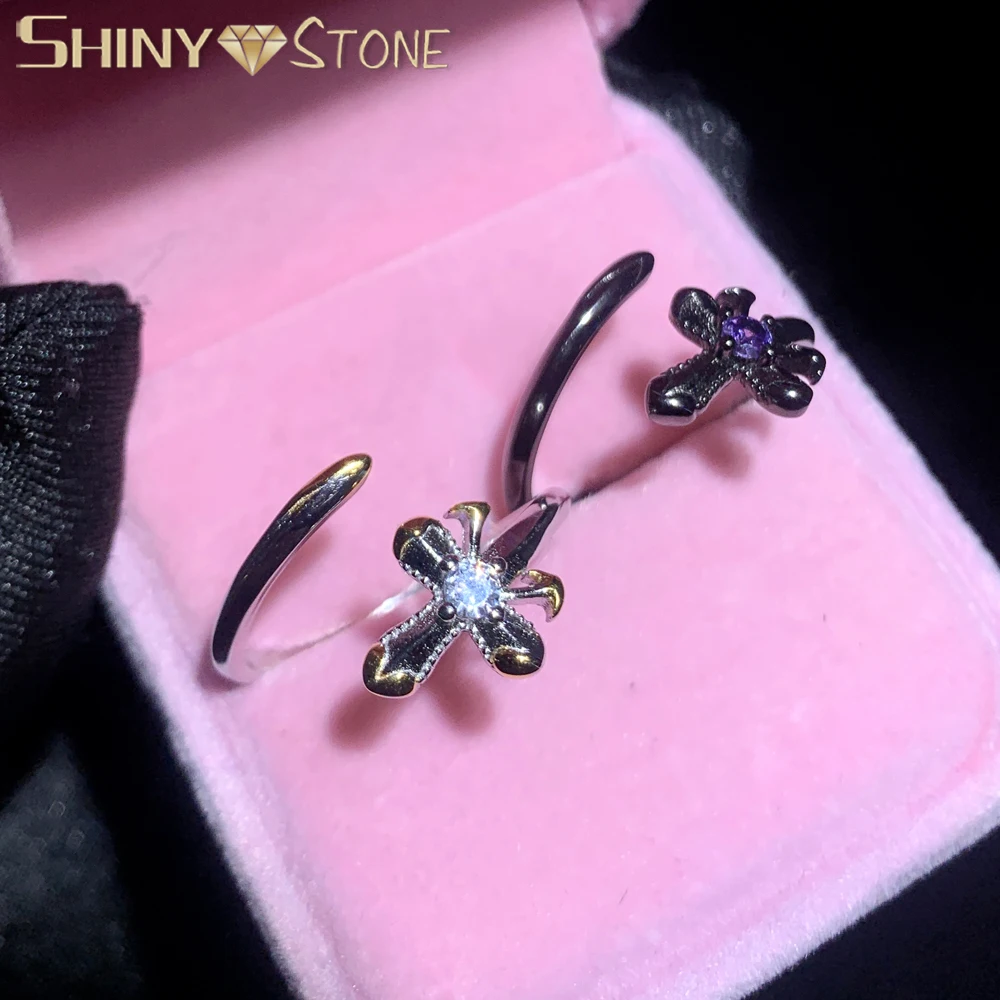 

Кольцо с крестом в виде меча из стерлингового серебра 925 пробы, фиолетовое, белое, с цирконием, модное, двухцветное, с открытым пальцем, для мужчин и женщин, ювелирные изделия для пар