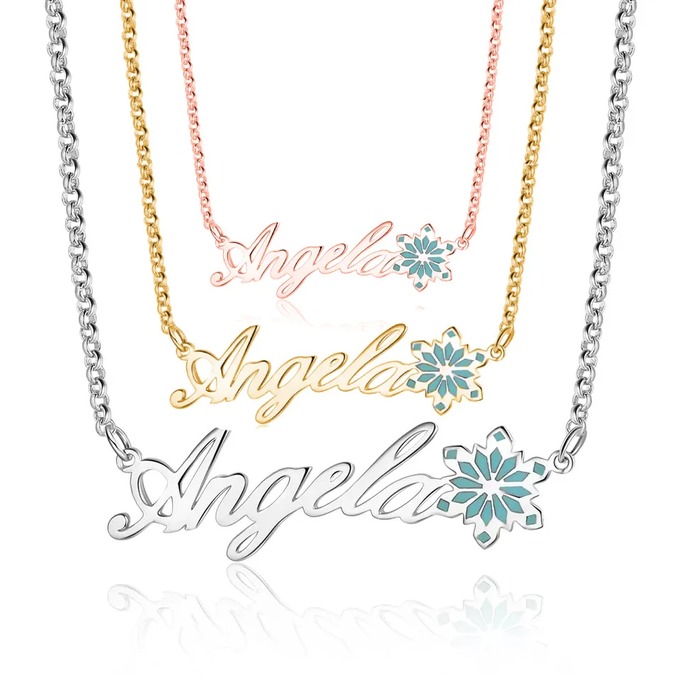 

Elegant Christmas Gifts Customize Snowflake Name Necklace Personalize Colorful Enamel Letter Women Gifts Jewelry