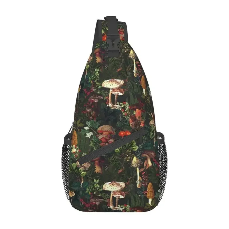 Custom Vintage Night Mushrooms Sling Bags Men Cool Botanical Forest Garden Shoulder Crossbody Chest Backpack Traveling Daypack