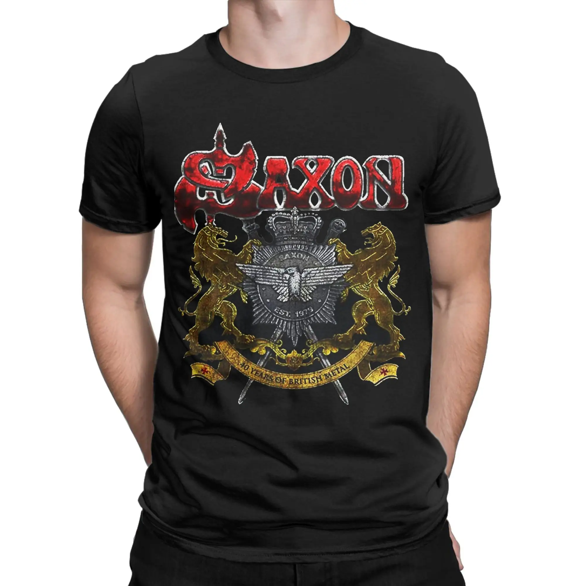 

Mens Womens Saxon Rock metal Band T Shirt 100% Cotton Graphic Printed Tee Shirts Clothing Outfits