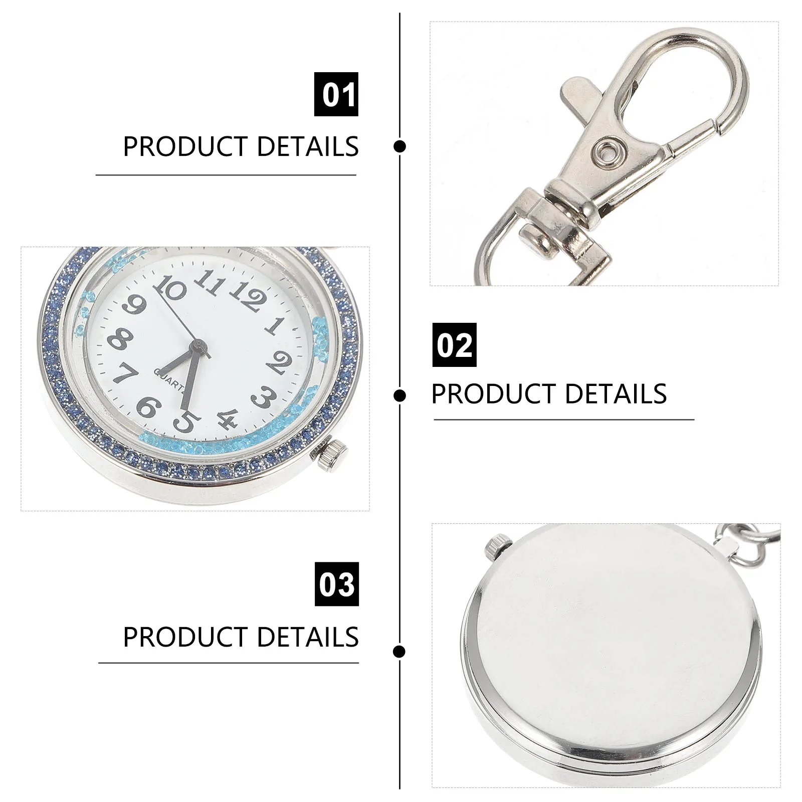 

Rhinestone Hanging Table Pocket Watch with Key Buckle Belt Modern Mens Stainless Steel Watches Pocketwatch Chic