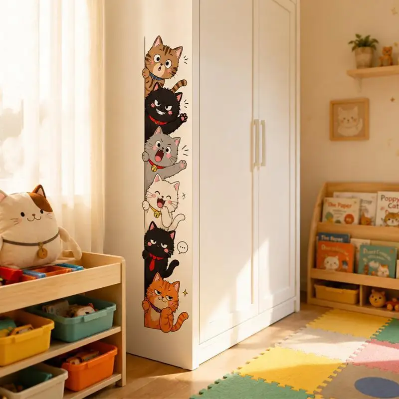 Cute Cartoon Cat Wall Decal Self-Adhesive Removable Non-Toxic Sticker for Kids Playroom Bedroom Home Decor