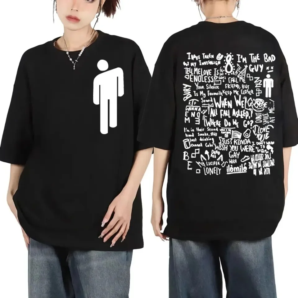 T-shirt à col rond avec icône Billie Eilish Collage lyrique Creative - Graphique inspiré avec pop art pour les fans Billie Eilish