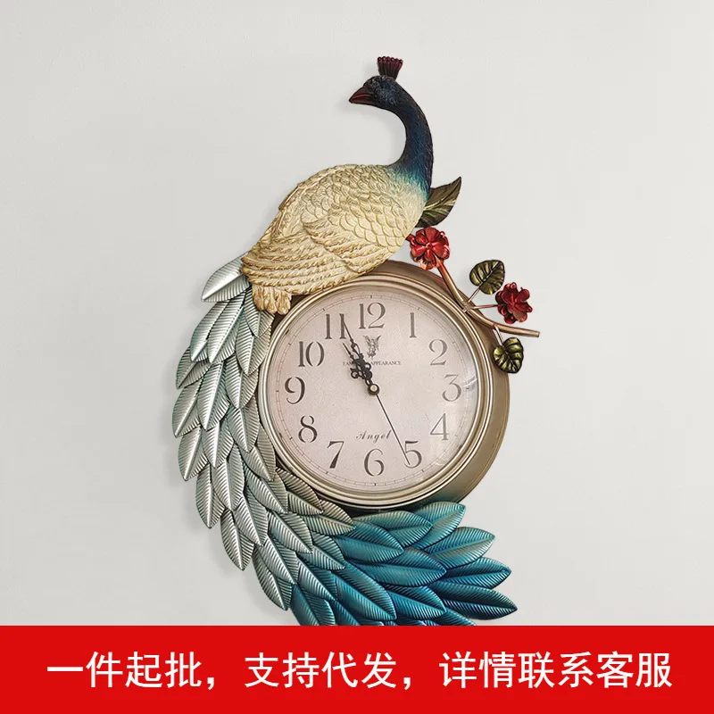 Wall art home decor new Chinese style wall clock, no-drill clock, wall-mounted clock, factory direct sale of one piece of peacoc
