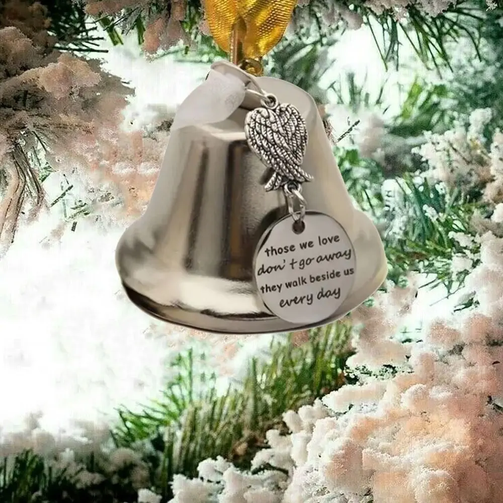 

Wind Chime Metal Angel Wings Christmas Tree Bells Hanging Silver Christmas Tree Pendant with Ribbon Home