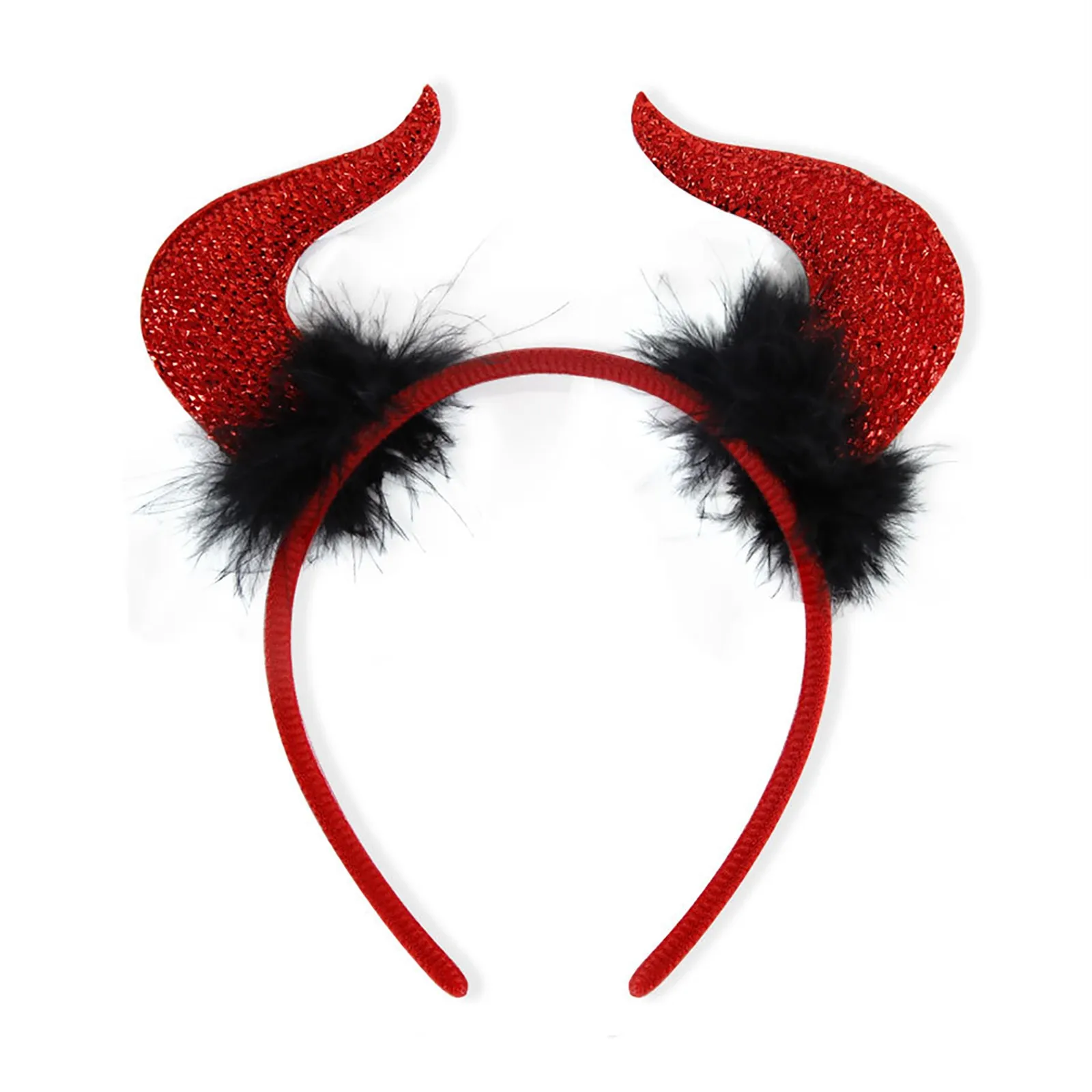‌Red Devil Costume Set Halloween Party Accessory Horn Headband Trident Cane Scary Cosplay Outfit for Adults Kids