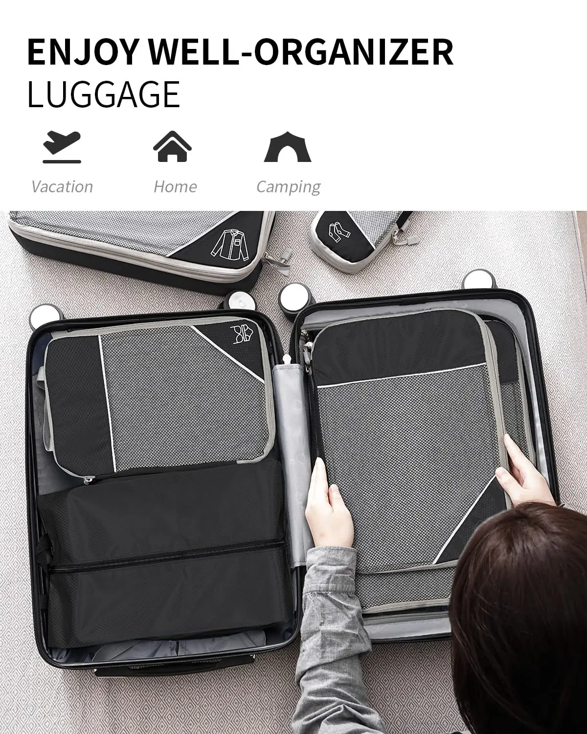 Travel Compressed Packing Cubes Storage Set With Shoe Bag Pouch Mesh Visual Luggage Organizer Portable Lightweight Suitcase Bag