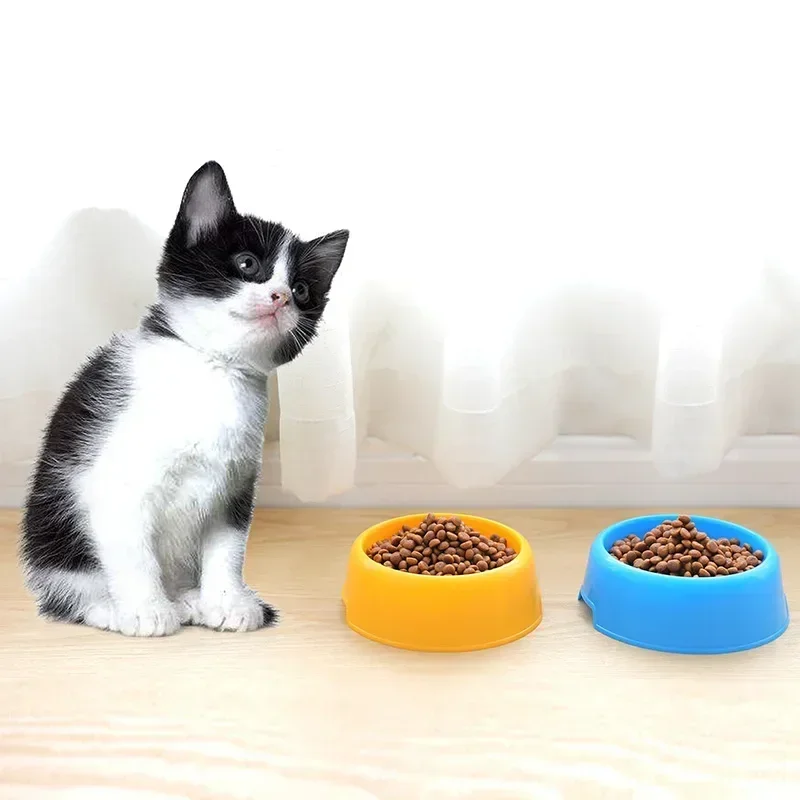 Plastic Pet Cat Bowl Solid Color Dog Water Bowl Round Single Bowl Thickened Eco-Friendly Cat Feeder Pet Supplies Dog Accessories