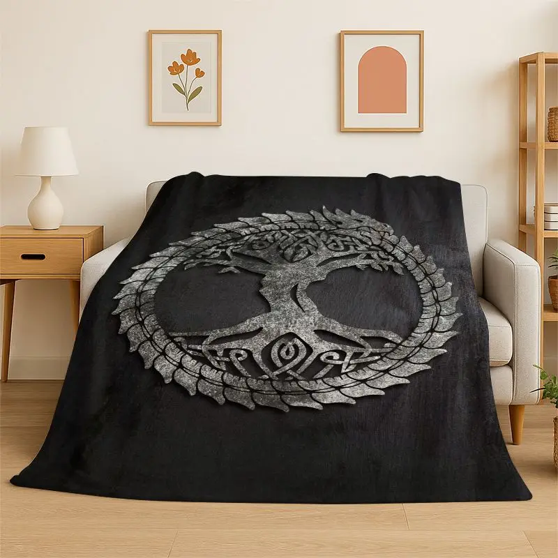 Fantasy Tree of Life Norse Viking Yggdrasil Flannel Blanket Soft Throw Blanket for Bedroom Living Room Bed Picnic Nap Cover Gift