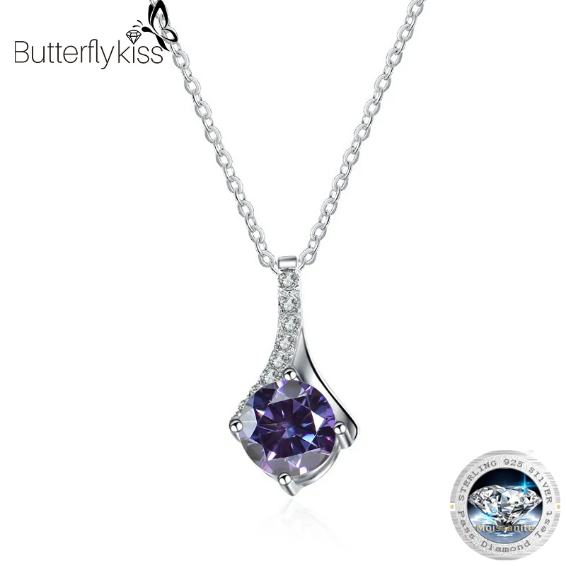 Butterflykiss Excellent Cut 1CT D Color Good Clarity VVS1 Moissanite 925 Sterling Silver Pendant Necklace For Women Wedding Gift