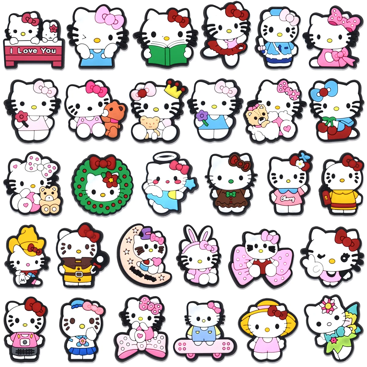 Mesuca New Adorable White Cat Kitty Cartoon soft PVC detachable shoe charms decorative pins for hole clogs footwear accessories