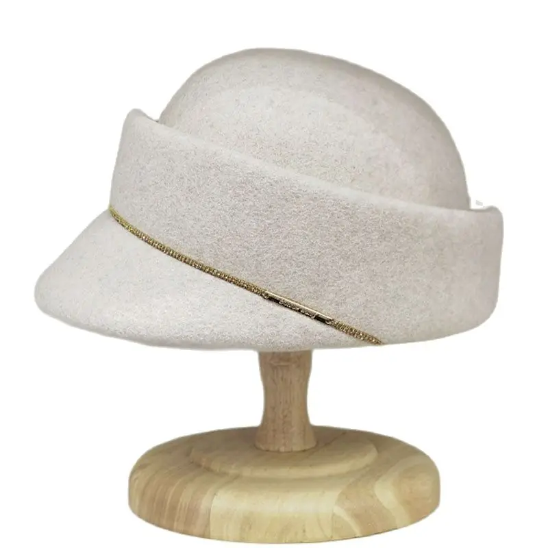 Damskie fantazyjne wełniane czapki zimowe fascynator koktajl bundle czapka czapka w stylu Vintage filcowy Beret Derby kapelusz w jednolitym kolorze rzemiosło młyńskie — zdjęcie 2