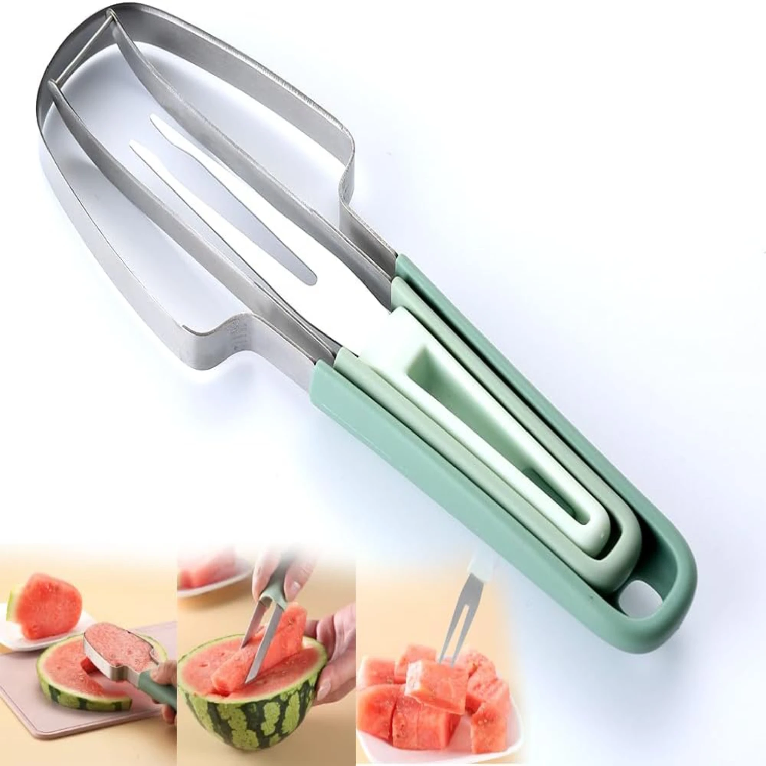 

-in-1 Watermelon Fork Slicer ,2024 New Stainless Steel Fruit ,Watermelon Portability Fruit Fork for Camping Gadgets, currency