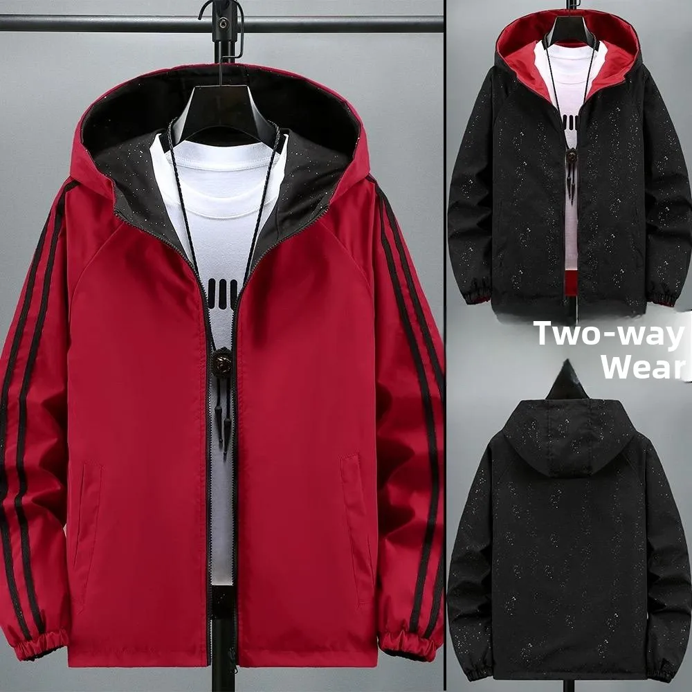

Double-Sided Wear Spring Autumn New Sle Men Women Couple Starry Night Bla Jaet Hooded Trendy Large Size Outerwear
