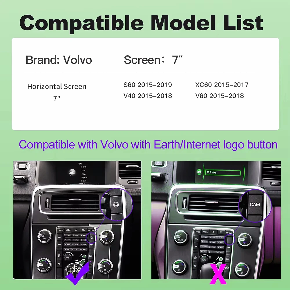 Volvo XC60 XC70 S60 S80 V60 V70 V40 draadloze Carplay Android Auto Modulo AI Box Decoder met camera ondersteuning - afbeelding 1