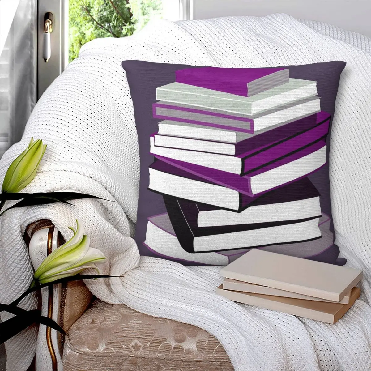 Ace Pride Stacked Books Design Square Pillowcase Pillow Cover Polyester Cushion Zip Decorative Comfort Throw Pillow for Home Car