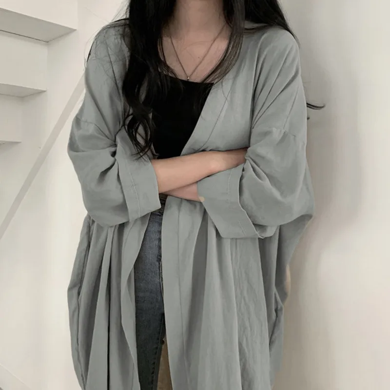 Women\'s Cardigan Summer Loose Long Sleeved Jacket Shirt Solid Color Thin Windbreaker Sun Protection High Quality Clothing