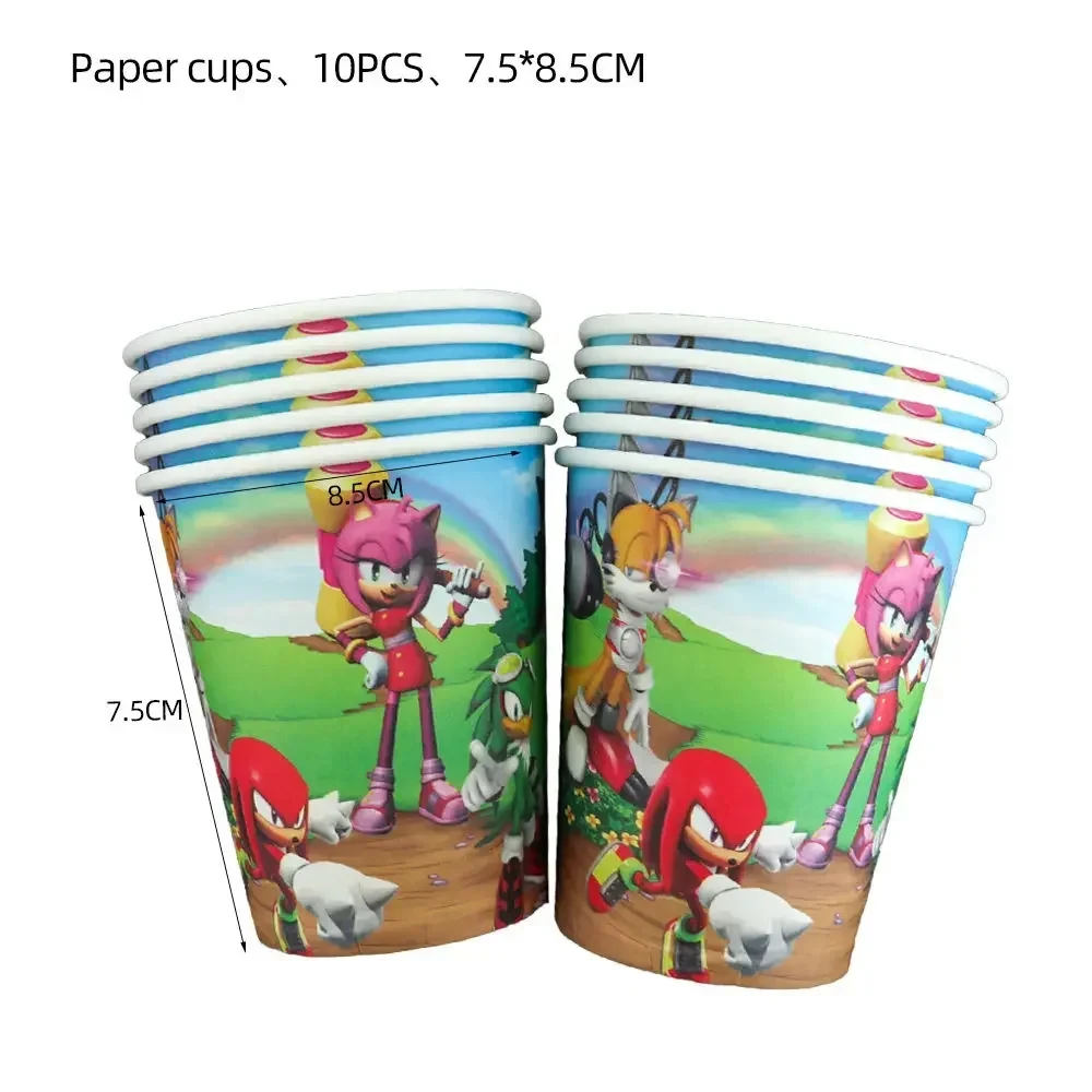 Cartoon Sonic Party Supplies Boys Birthday Party Disposable Tableware Set Paper Plate Cup Napkins Baby Shower Decorations Gifts