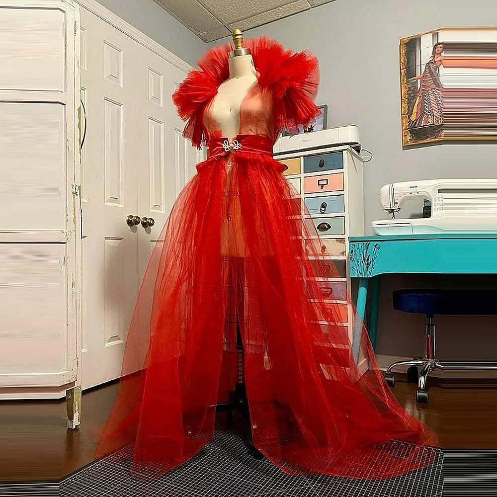 

Новогодние красные тюлевые женские топы, сексуальные прозрачные блузки с v-образным вырезом для дня рождения, блузка на заказ, куртка на день рождения для девочек Yong, праздничная одежда