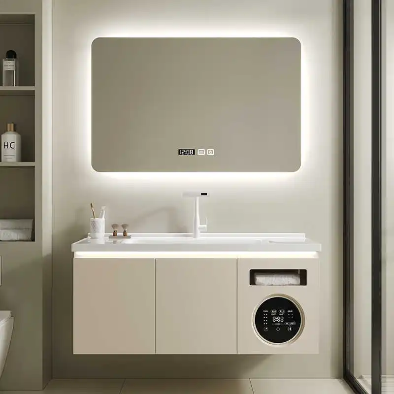 2025 New Modern Minimalist Intelligent Bathroom Vanity Cabinet Built-in Washing Drying Machine Includes Mirror Wash Basin Y2452