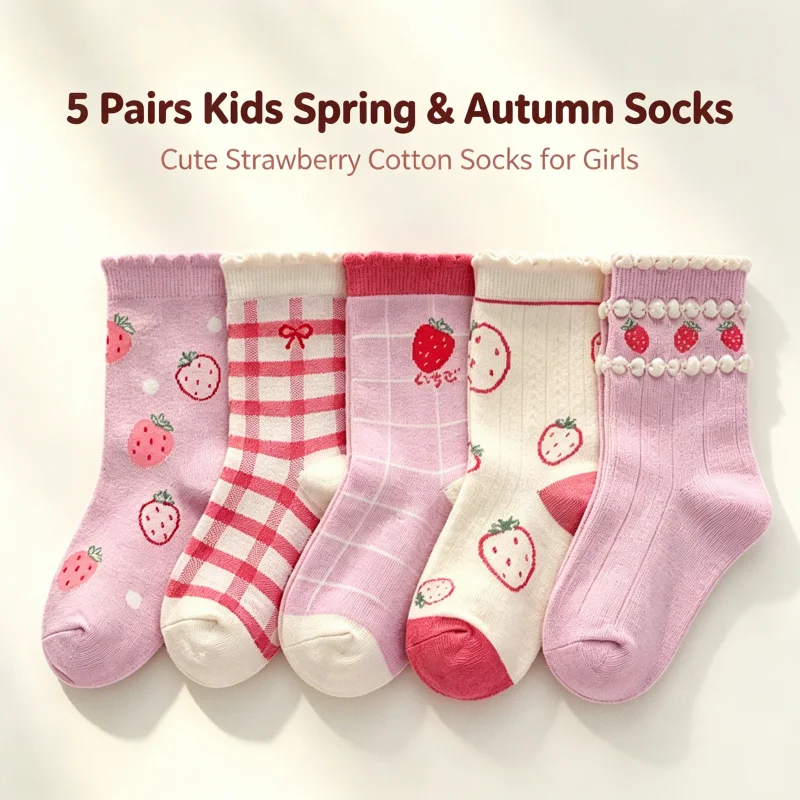 5 Pairs Girls' Socks Spring Summer Cotton Socks Kids Cute Bear Sock 1-14T Children's Mid-calf Socks