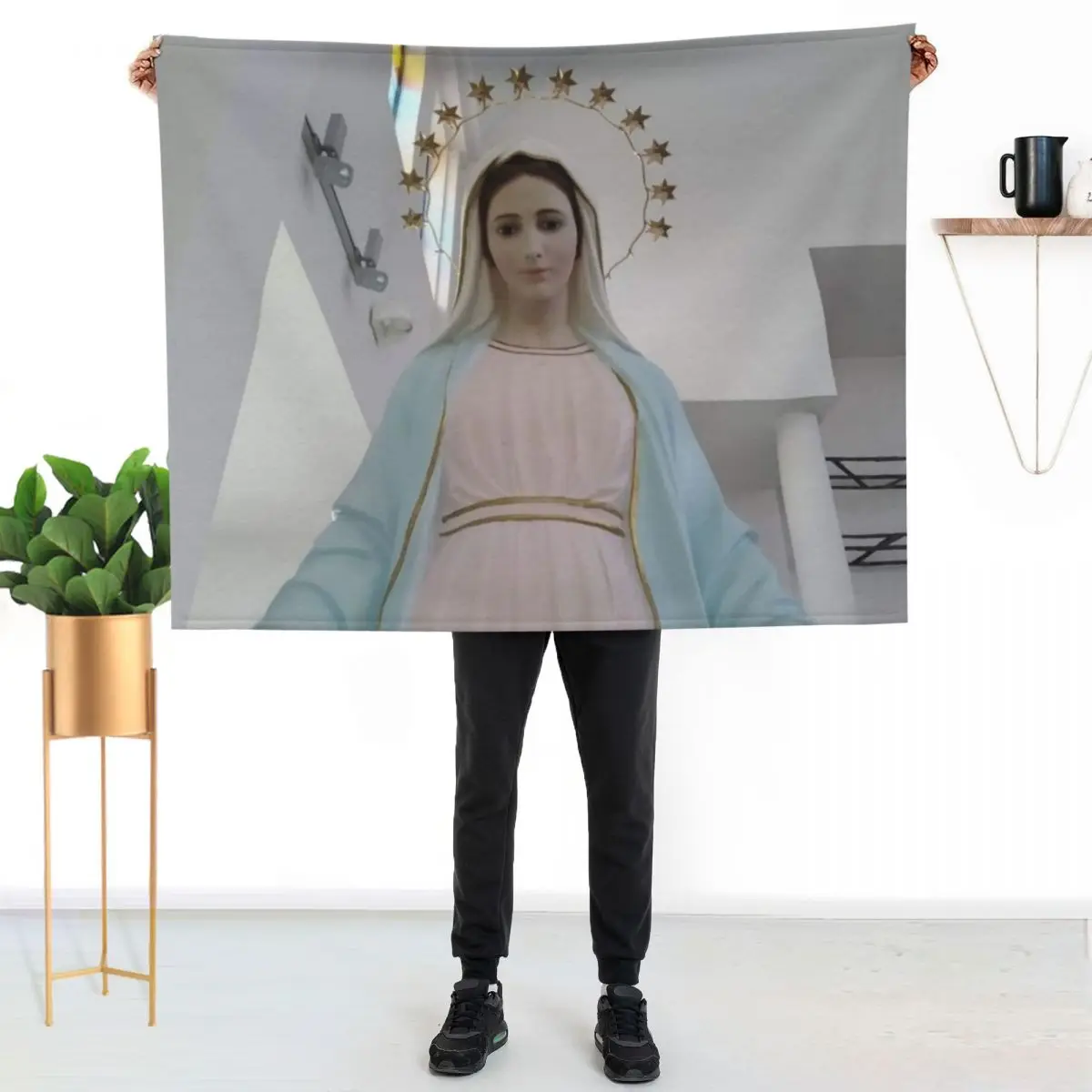 

Our Lady of Medjugorje poster,The Queen of Peace Virgin Mary Kraljica Mira Throw Blanket