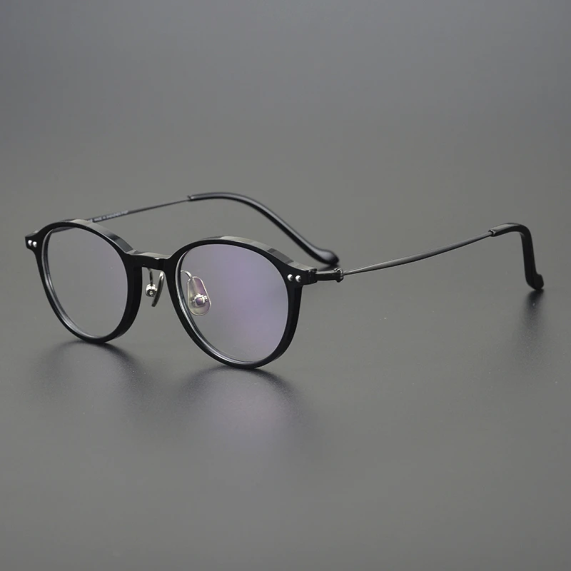 Acetate Glasses Frame Retro Small Round Frames Pure Titanium Spectacle Ultralight Myopia Eyglasses Japanese Handmade Designer