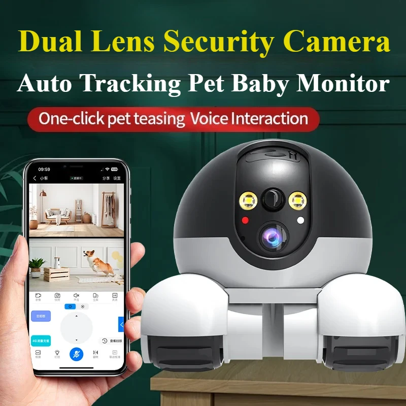 

360 Camera Security Wifi HD Dual Lens Dual Screen Home Cam 2-Way Audio Auto Tracking Pet Robot Wireless Camera PTZ Baby Monitor