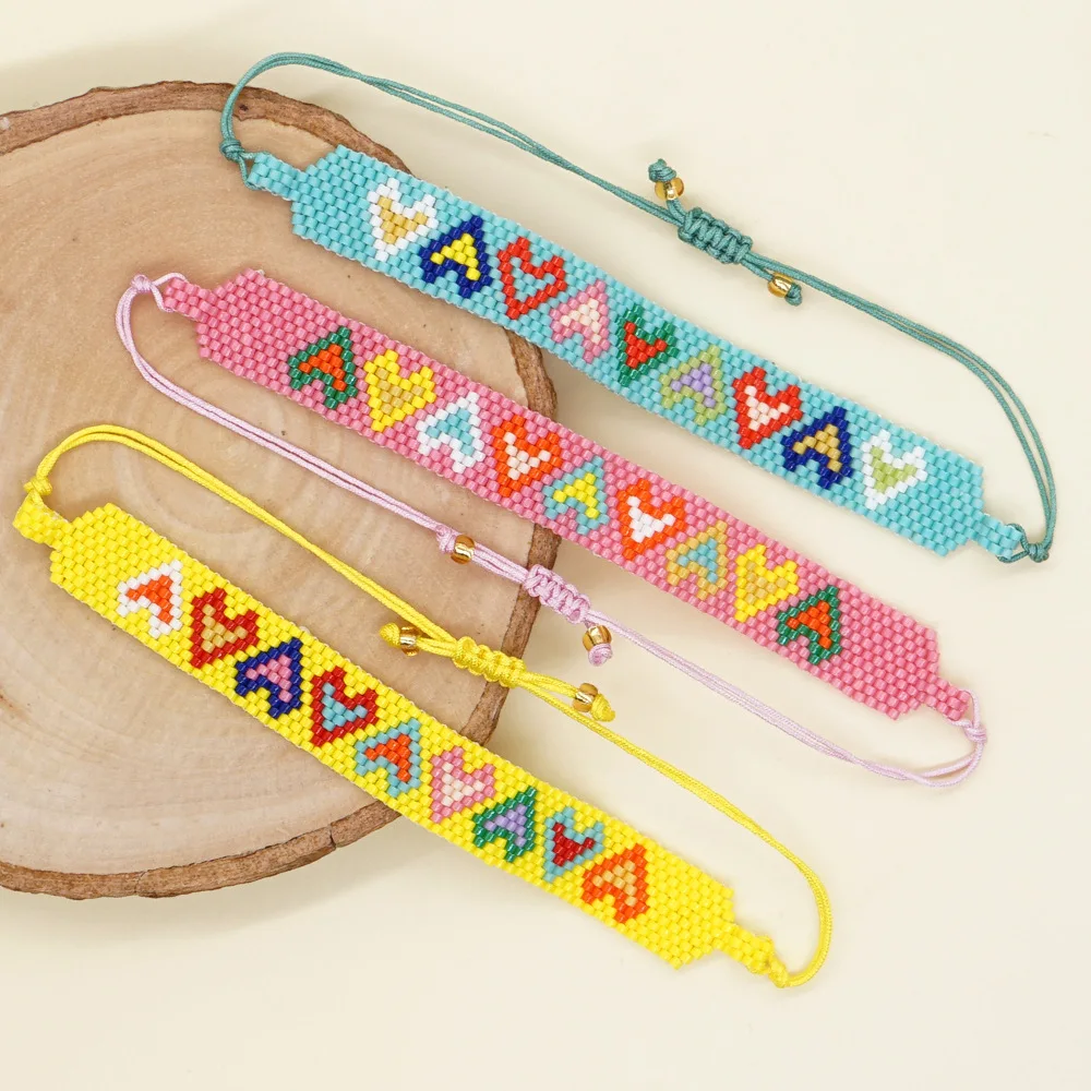 

ZGMXR Rice bead bracelet Heart Creativity Bohemia Gradient color Hand-woven Adjustable Female Fashion Simple Beaded bracelet