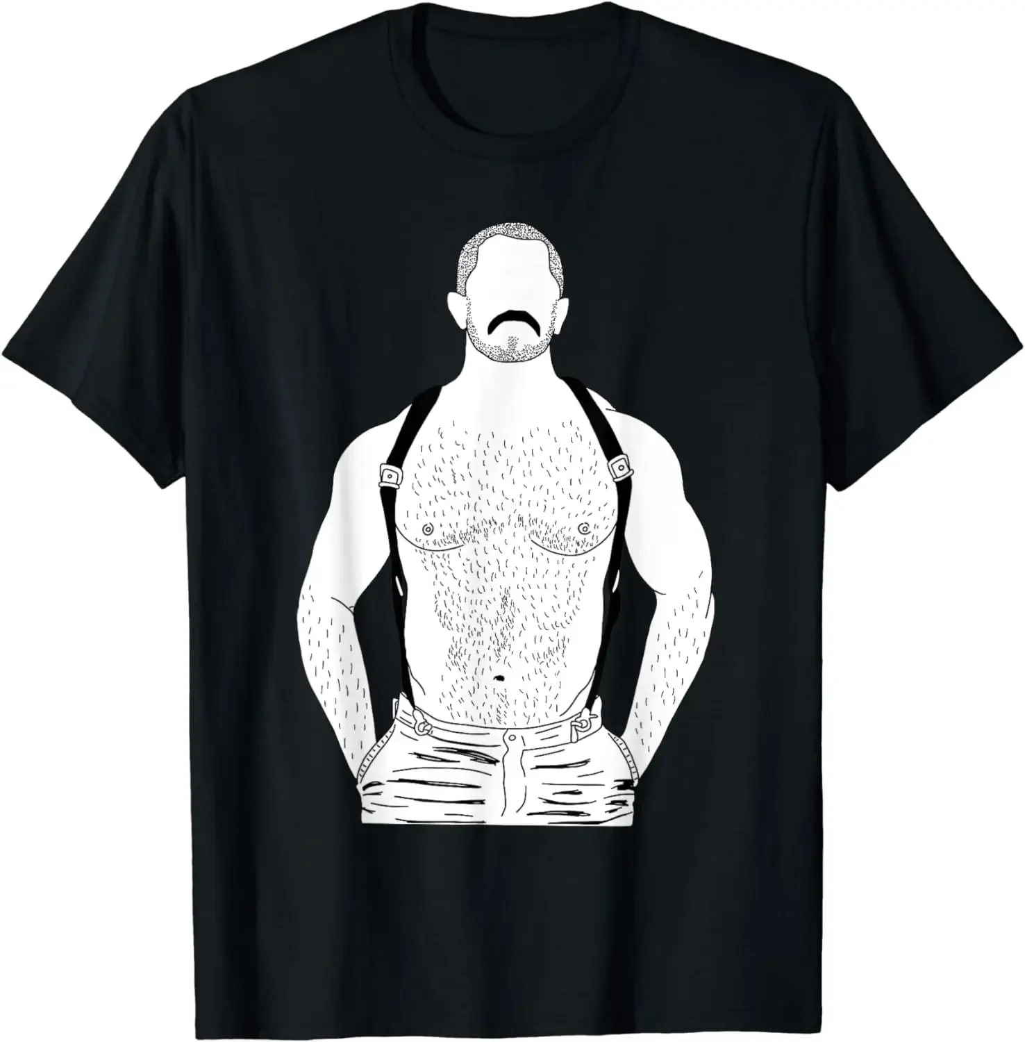 fashion heavyweight vintage Summer Round Collar streetwea Gay Leather Gay Daddy Man Bear Kink Fetish  Gay Mustache T-Shirt