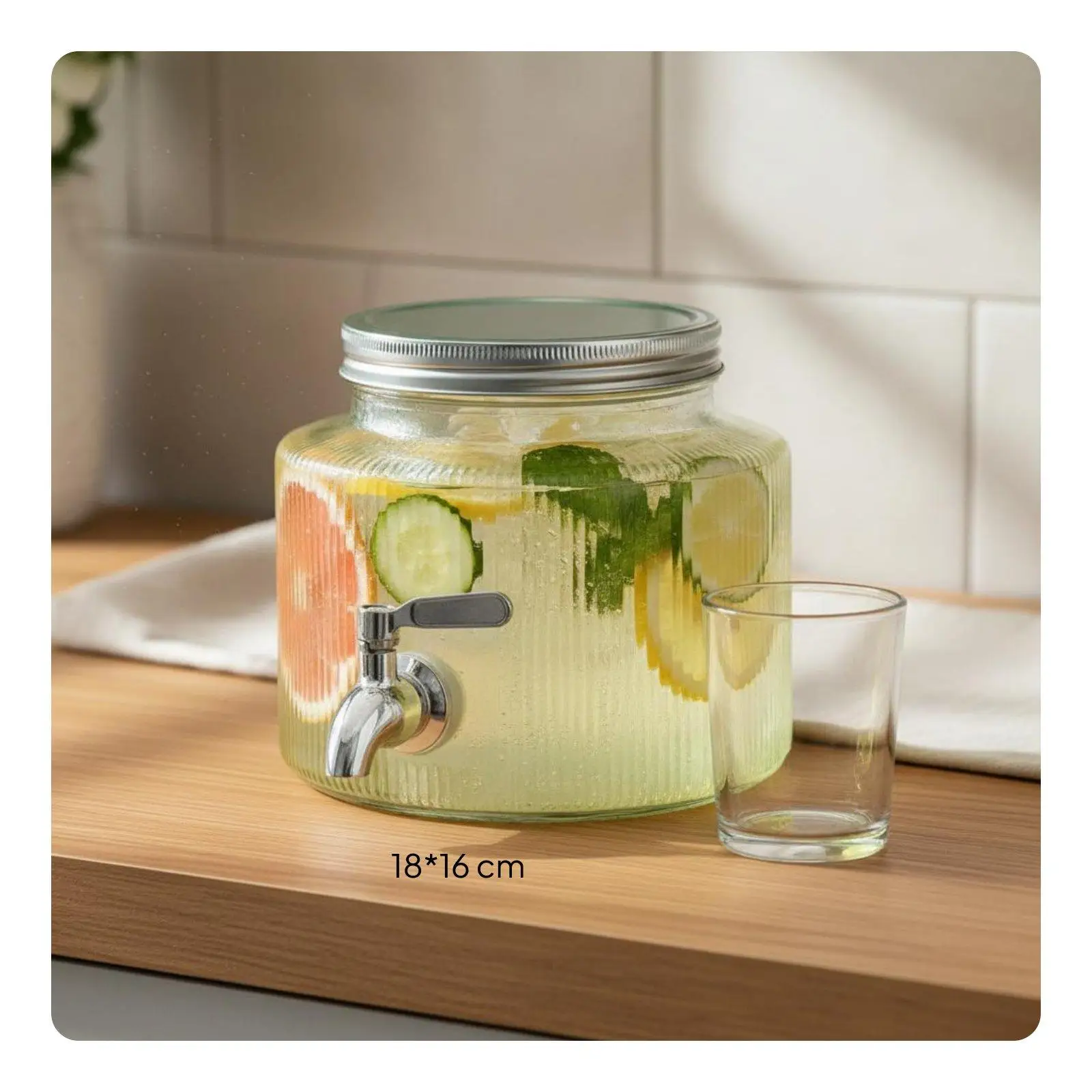 Large Glass Beverage Dispenser for Parties with Leak Resistant Spigot Ideal for Fruit Infused Water Lemonade and Iced Tea