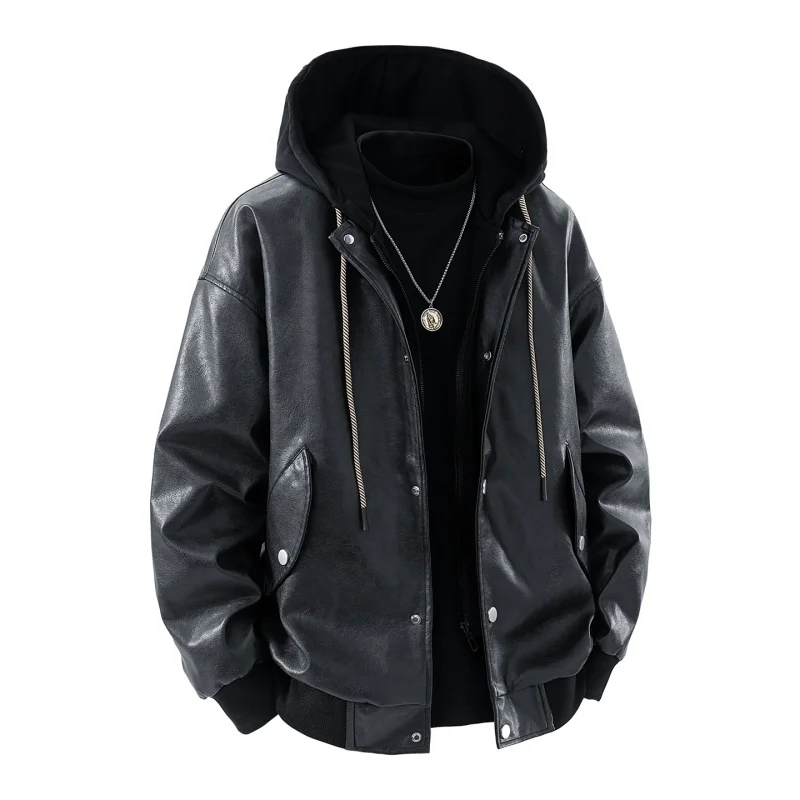 

Men Hooded Leather Jacket Wind-Resistant High Quality Clothing Zipper Roupas Masculinas Breathable Comfortable Casual Outwear