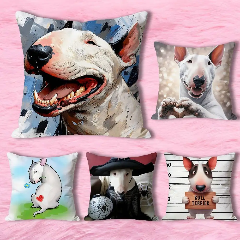 Funny Bull Terrier Dog Pillow Cases for Bedroom Living Room Sofa Home Decor Polyester Cushion Cover with Zipper