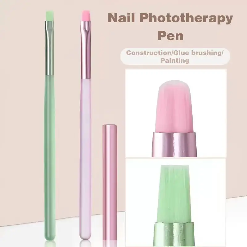 2-Pack/Pink Round Head/Green Flat Head, High-End Specialized Nail Salon Phototherapy Pen, Evenly Coated with Glue and Molded In