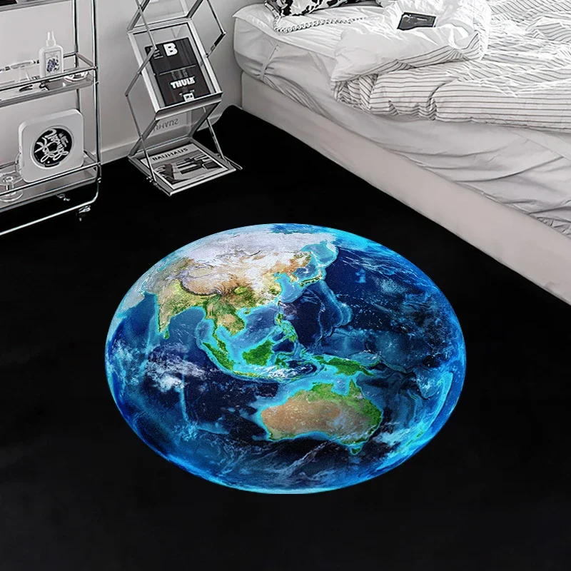 

Round Earth Carpet for Bedroom, Living Room Decoration, Creative Planet, Shaggy Floor Mat, Home Decor, Bedside Area Rugs