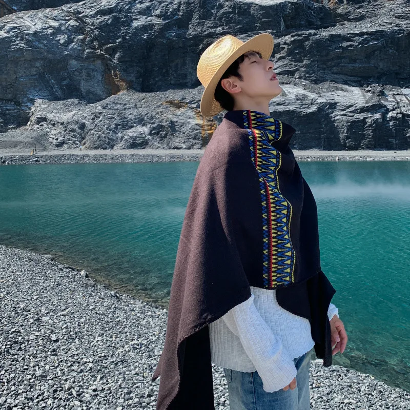 الرجال كيب الصحراء السفر العرقية نمط وشاح شال السفر التصوير موضة كبيرة المعطف الدافئة الذاتي القيادة جولة عباءة P2