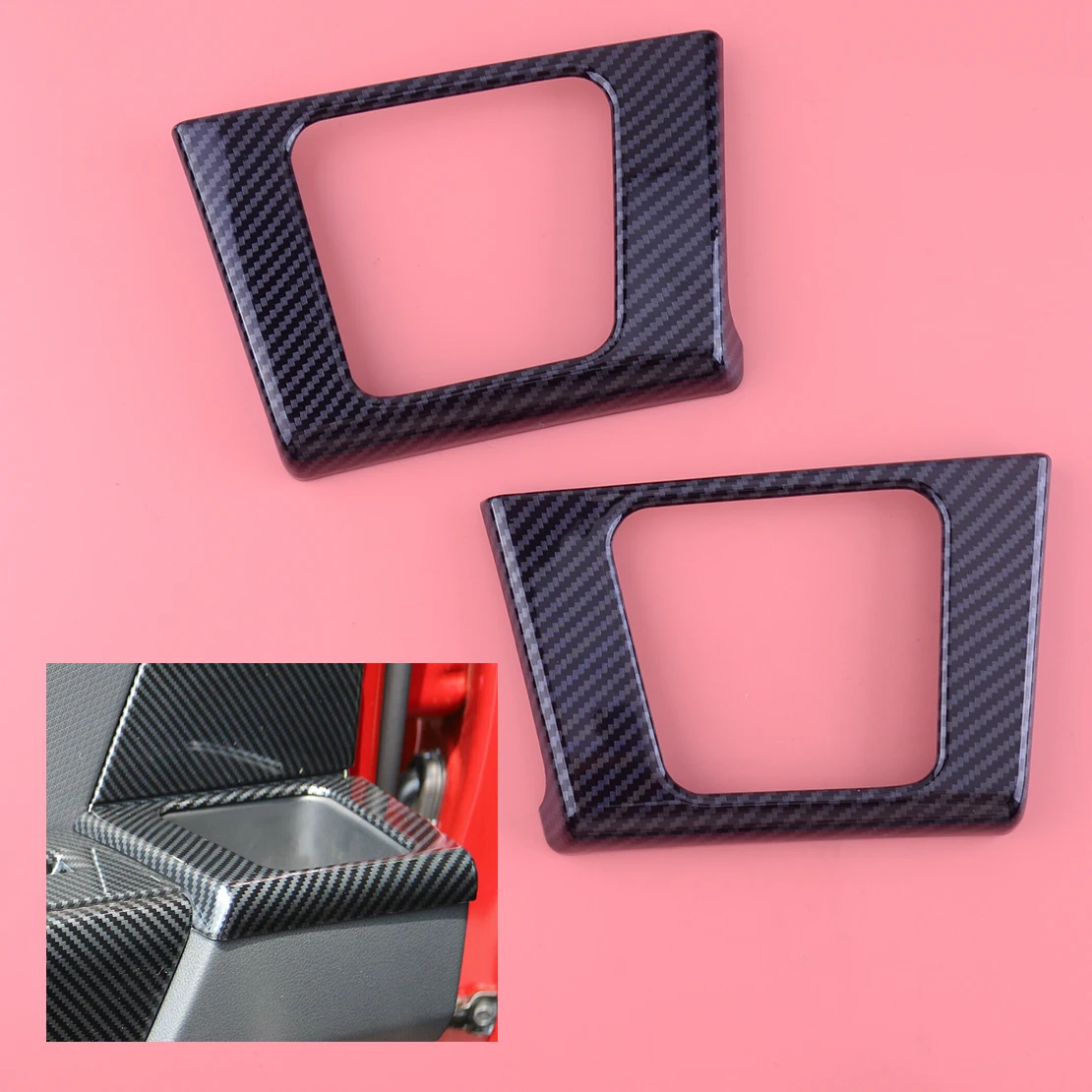 2Pcs Carbon Fiber Style Black Plastic Rear Door Handle Cup Holder Panel Cover Trim Left Right Fit for Ford F-150 2021 2022