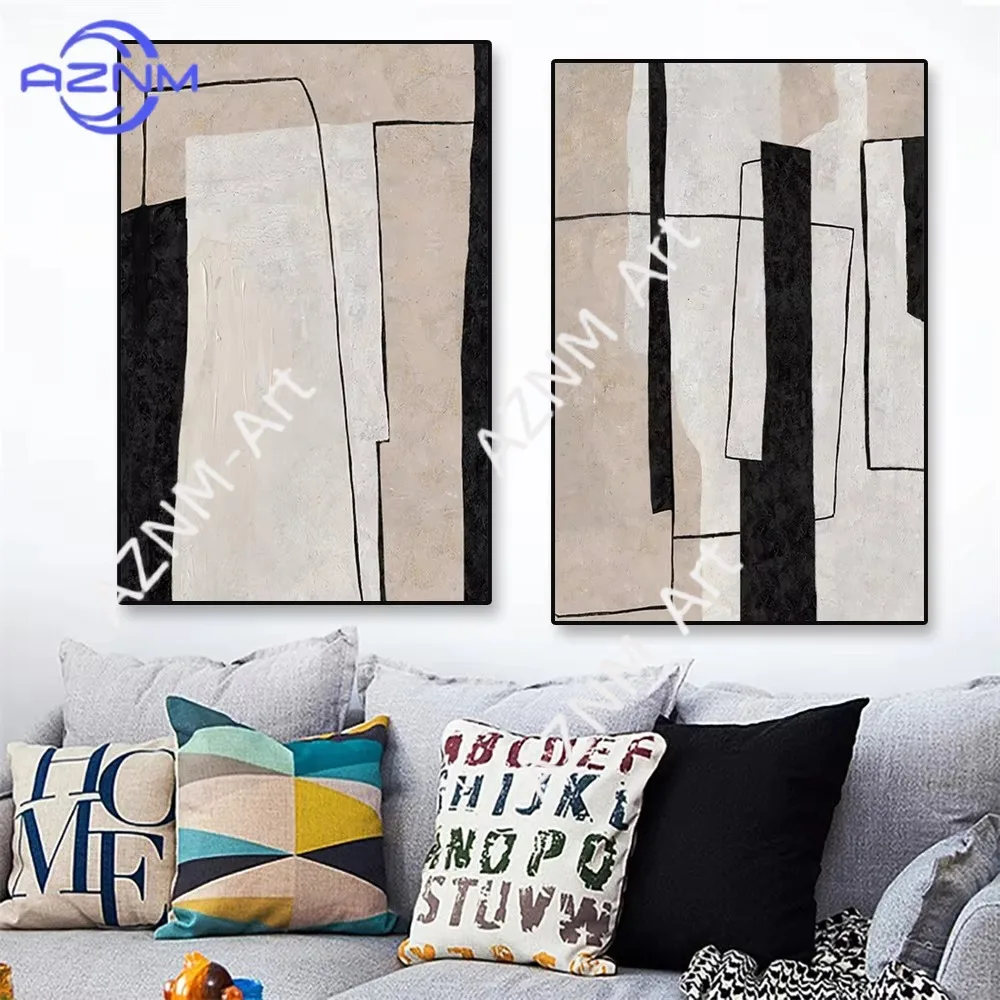 1/2 Stück minimalistisches abstraktes Gemälde, großes Leinwandgemälde, Poster, Schwarz-Weiß-Wandkunst, Bilder für Büro, Zuhause, Raumdekoration