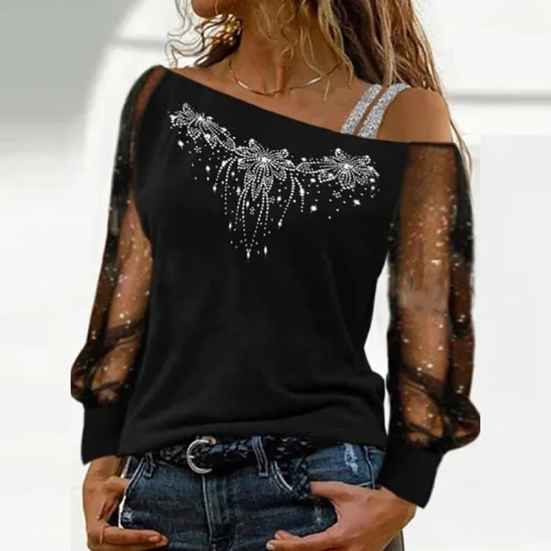 Women Fashion Long Sleeve Blouse Off Shoulder Sexy Shirts For Women Autumn Loose Pullover Elegant Blouse 2023