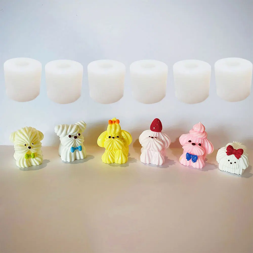 6 uds lindo molde de silicona para perro crema DIY aromaterapia vela de yeso molde de jabón Mochi moldes de juguete blandos amante de los perros