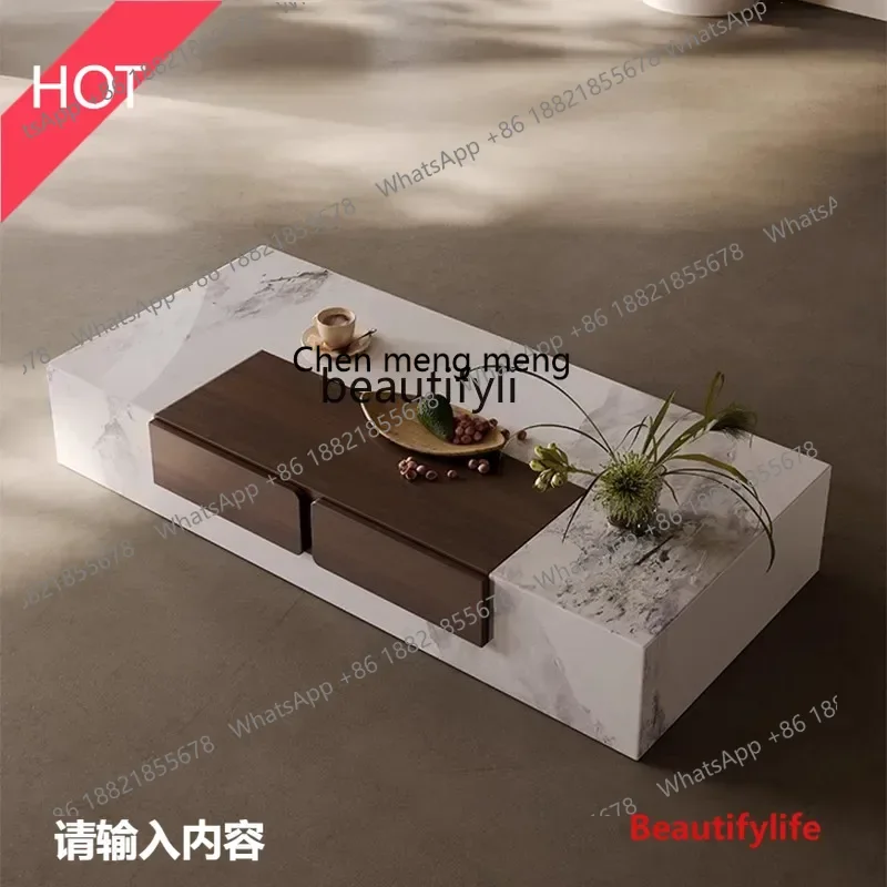 

A32 A Italian light luxury rock slab coffee table TV cabinet combination villa living room walnut coffee table