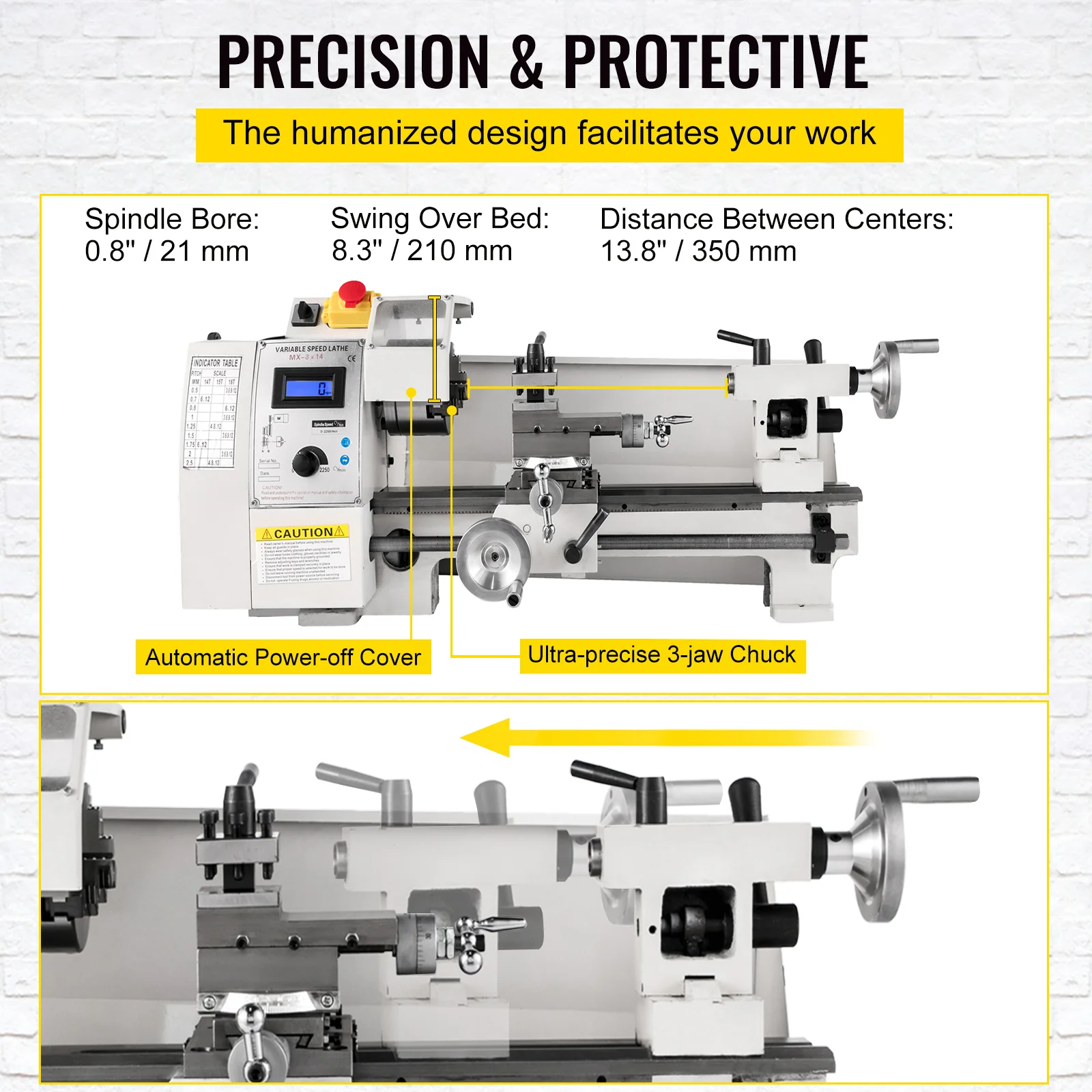 Vevor mini metall drehmaschine 8x14, mini drehmaschine 650 prm variable geschwindigkeit änderung, präzise mini drehmaschine w metall bearbeitungs drehmaschine