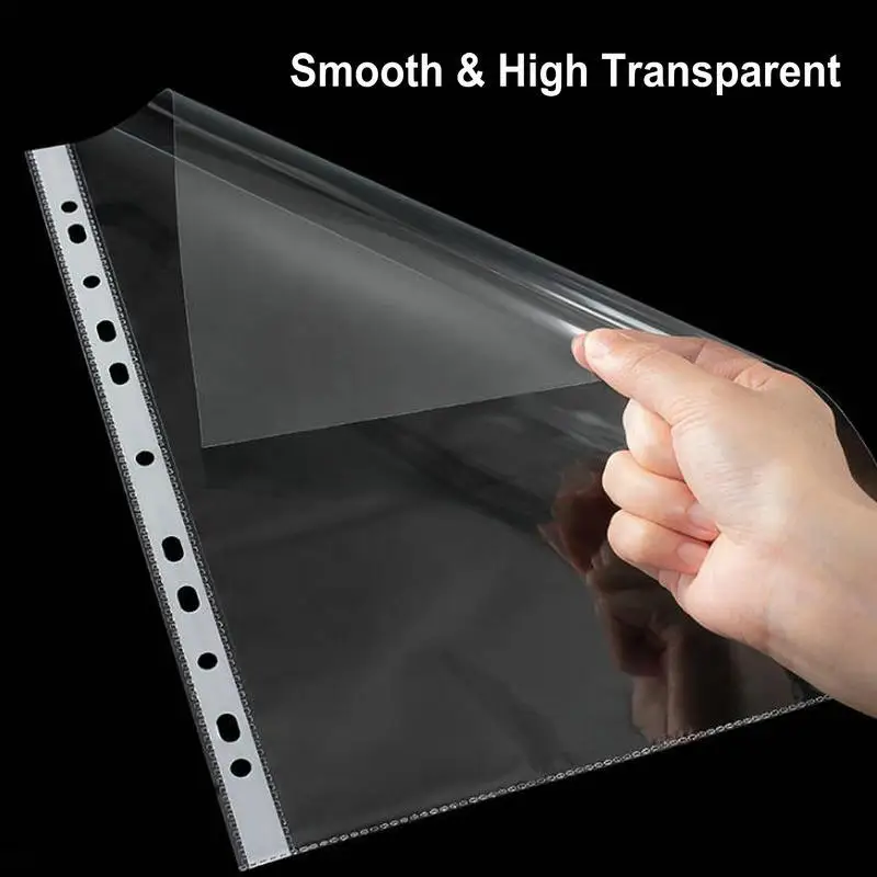 50pcs HD Transparent A4 Binder Sleeves 11-holes Sheet Protector A4 Plastic Sleeves Glossy Clear File Bag 8C/10C Thickness image 3