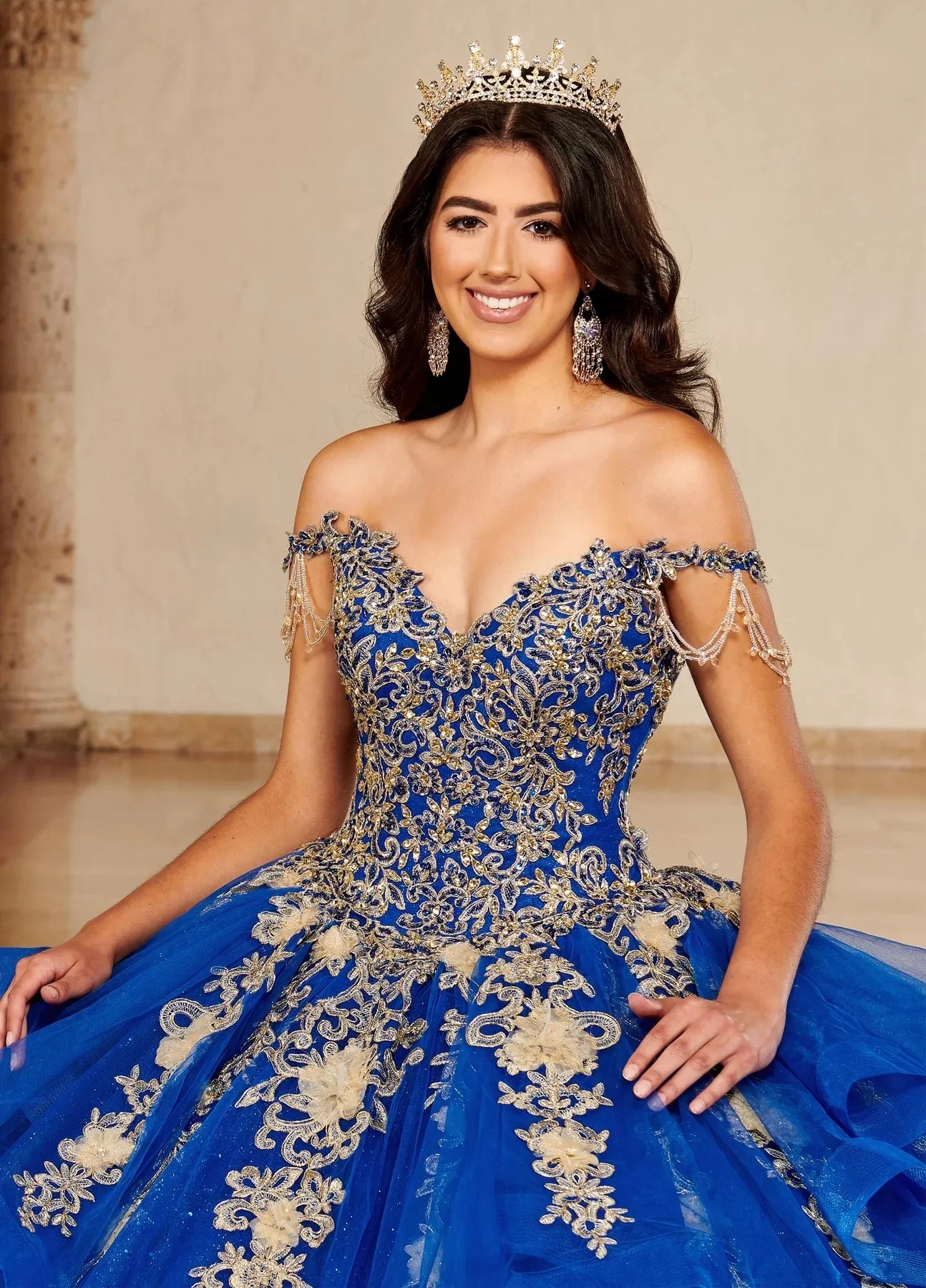 Royal Blue Charro Quinceanera Dresses Ball Gown Off The Shoulder Tulle Appliques Beaded Puffy Mexican Sweet 16 Dresses 15 Anos