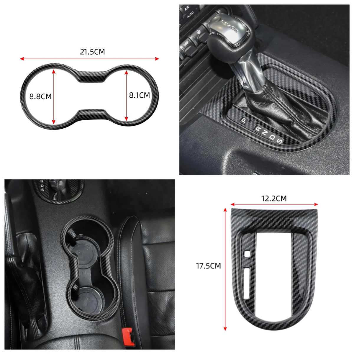 Center Console Trim Cover for ford mustang 2015 - 2023 AT LHD Car Interior Cup Holder Trim Ring Gear Shift Panel Sticker Overlay